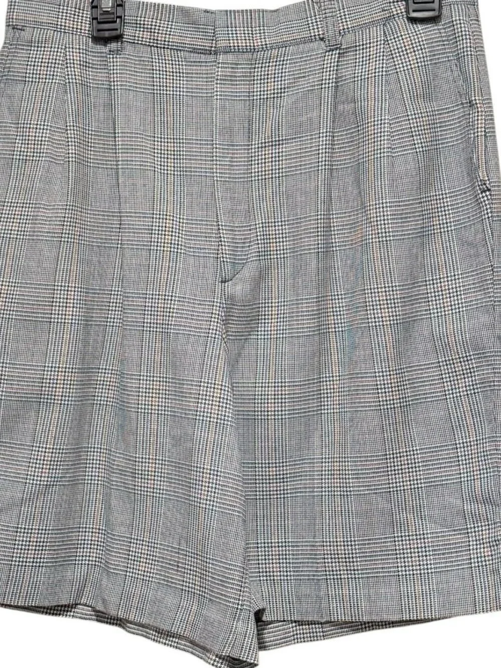 VTG 80s Sz L Houndstooth Multicolored Pleated Preppy High Waisted Twill Shorts